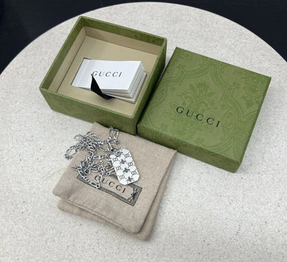 Gucci GG and Bee Engraved Pendant 50cm Necklace - 925 Sterling Silver