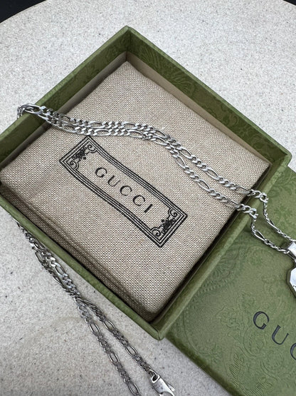 Gucci GG and Bee Engraved Pendant 50cm Necklace - 925 Sterling Silver