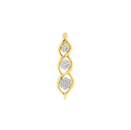 9Ct Yellow Gold 0.12 Carat TW Diamond Triple Swirl Charm Pendant