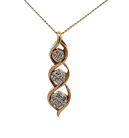 9Ct Yellow Gold 0.12 Carat TW Diamond Triple Swirl Charm Pendant