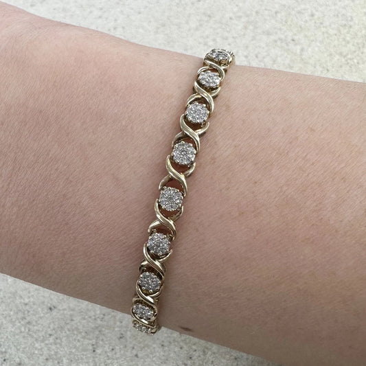 10Ct Yellow Gold .75 Carat TW Diamond 17cm X & O's Tennis Bracelet