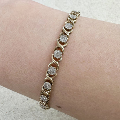 10Ct Yellow Gold .75 Carat TW Diamond 17cm X & O's Tennis Bracelet