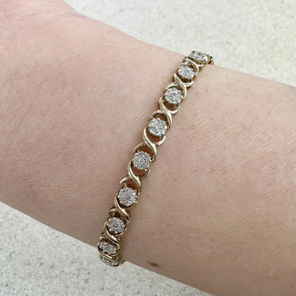 10Ct Yellow Gold .75 Carat TW Diamond 17cm X & O's Tennis Bracelet