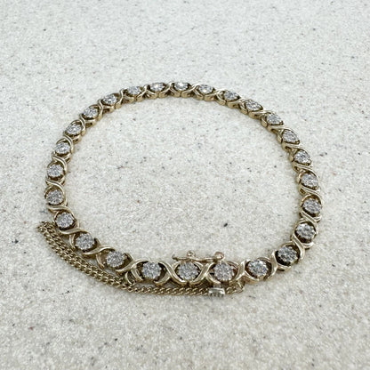 10Ct Yellow Gold .75 Carat TW Diamond 17cm X & O's Tennis Bracelet