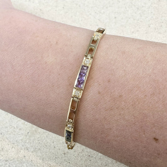 18Ct Yellow Gold 19cm 7.5" Multi-Gemstone & Diamond Bracelet