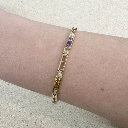18Ct Yellow Gold 19cm 7.5" Multi-Gemstone & Diamond Bracelet