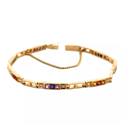 18Ct Yellow Gold 19cm 7.5" Multi-Gemstone & Diamond Bracelet