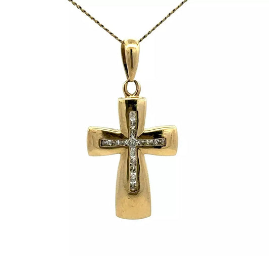 9Ct Yellow Gold Channel Set 0.20 Carat TW Diamond Cross Pendant