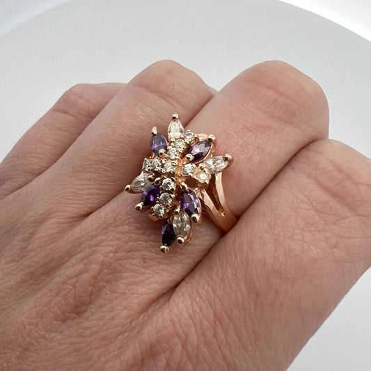 14Ct Rose Gold Multi-Cut CZ Dress Ring Sz J
