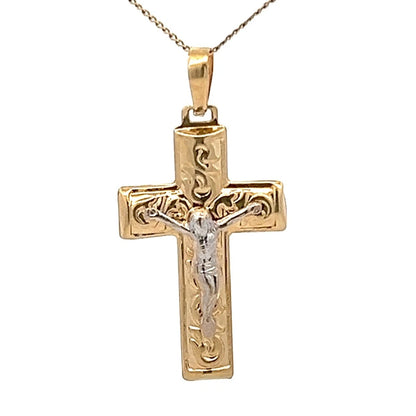 14Ct Two-Toned Gold Detailed Crucifix Pendant