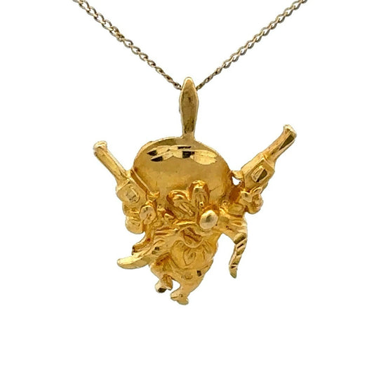 14Ct Yellow Gold Vintage Looney Tunes Yosemite Sam Slider Charm Pendant