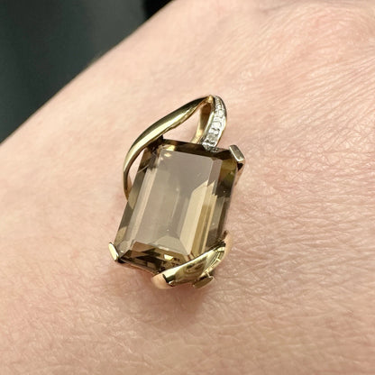 9Ct Yellow Gold Smokey Quartz & Diamond Accent Pendant