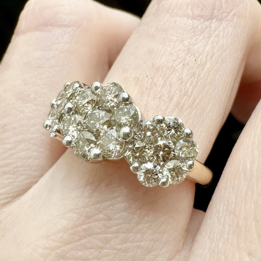 9Ct Yellow Gold 2.00Ct TW Diamond Cluster Ring Sz N
