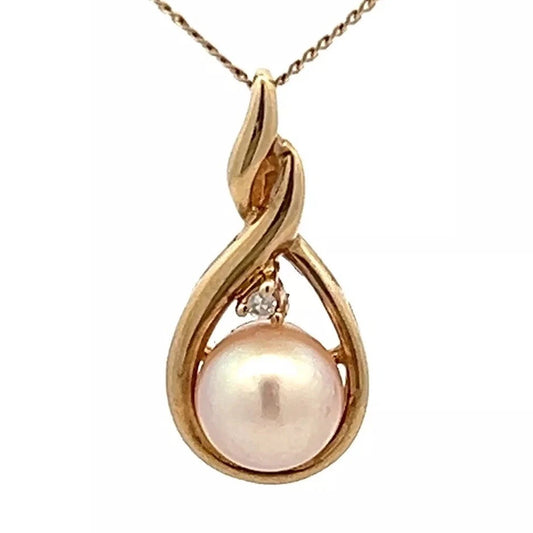 9Ct Yellow Gold Pearl & Diamond Accent Charm Pendant
