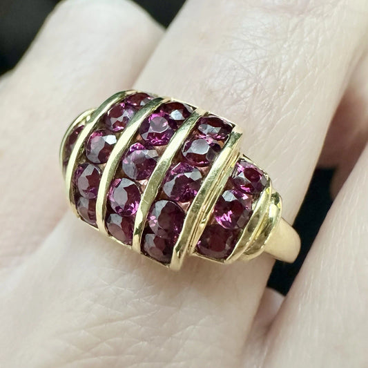 14Ct Yellow Gold Vintage Rhodolite Garnet Ring Sz P 1/2