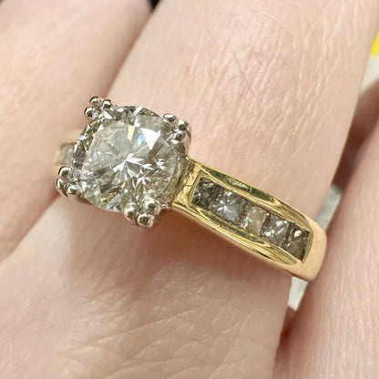 18Ct Yellow Gold Natural Diamond Solitaire Ring With Princess Accents