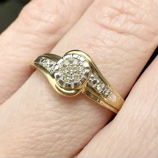 9Ct Yellow Gold Split Shank .02 TW Diamond Ring Sz O