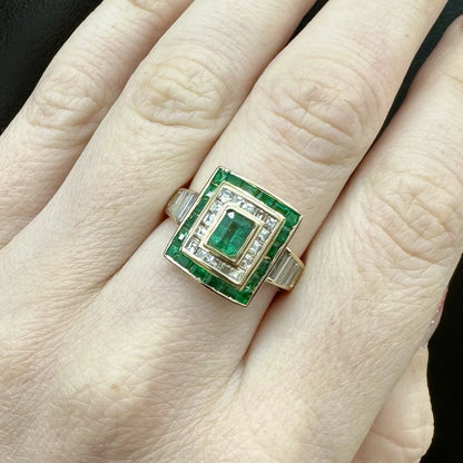18Ct Yellow Gold 1.50Ct TW Emerald & .75Ct TW Diamond Ring Sz N VAL INCLUDED