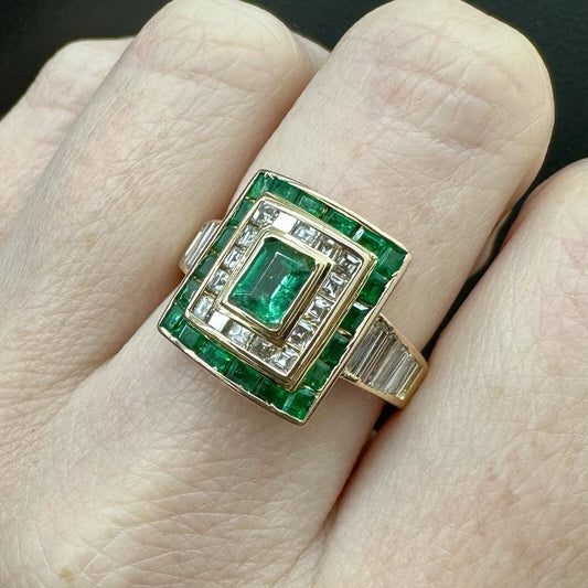 18Ct Yellow Gold 1.50Ct TW Emerald & .75Ct TW Diamond Ring Sz N VAL INCLUDED