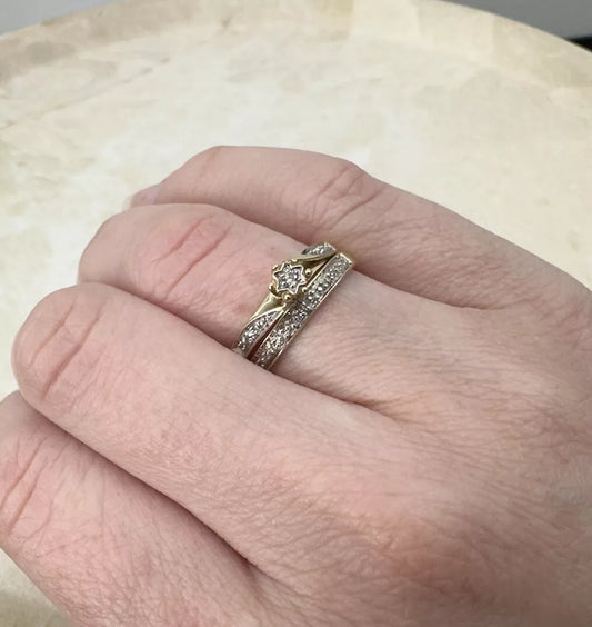 9Ct Two-Toned Gold Diamond Illusion Bridal Ring Set