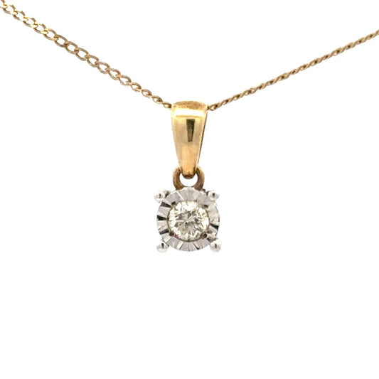9Ct Yellow Gold .12 TW Diamond Illusion Set Pendant