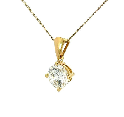 18Ct Yellow Gold 2.00 Carat TW Diamond Simulant Solitaire Charm Pendant