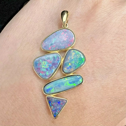 18Ct Yellow Gold Bezel Set Multi Cut Opal Doublet Pendant
