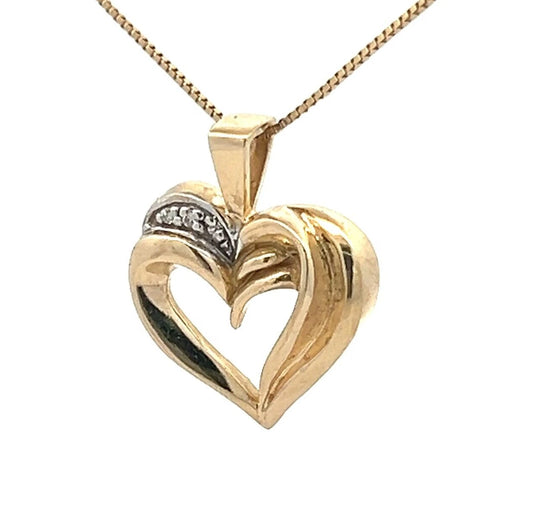 9Ct Yellow Gold Diamond Accent Heart Charm Pendant