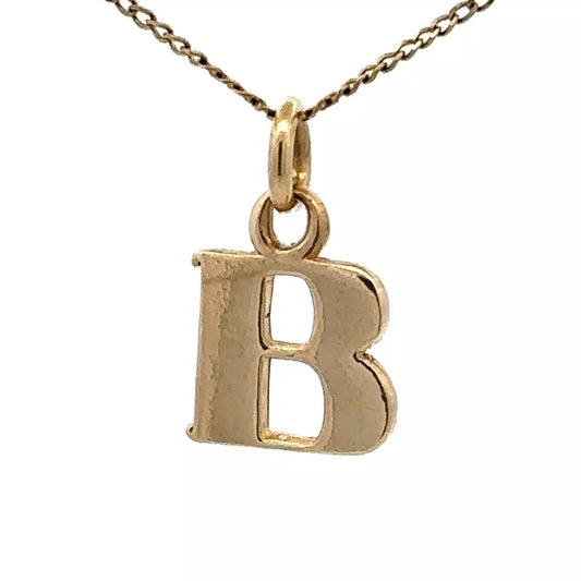 9Ct Yellow Gold 'B' Initial Charm Pendant