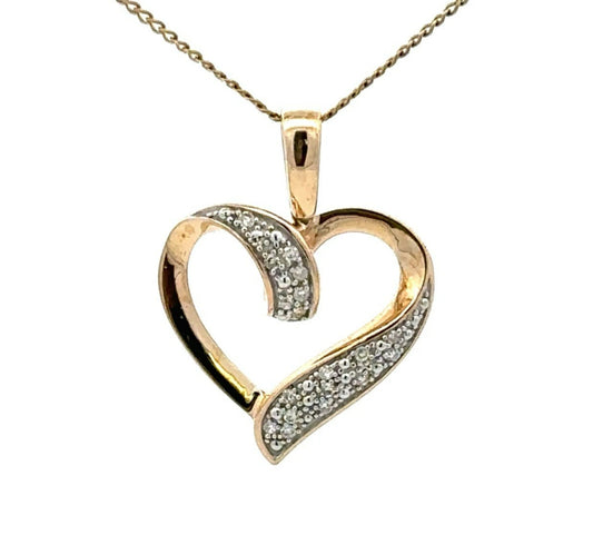 9Ct Yellow Gold Diamond Accent Heart Pendant
