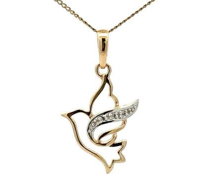 9Ct Yellow Gold Diamond Set Dove Pendant