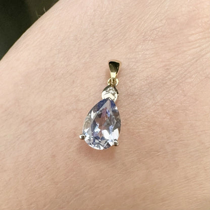 9Ct Yellow Gold Created Ceylon Sapphire & Diamond Pendant