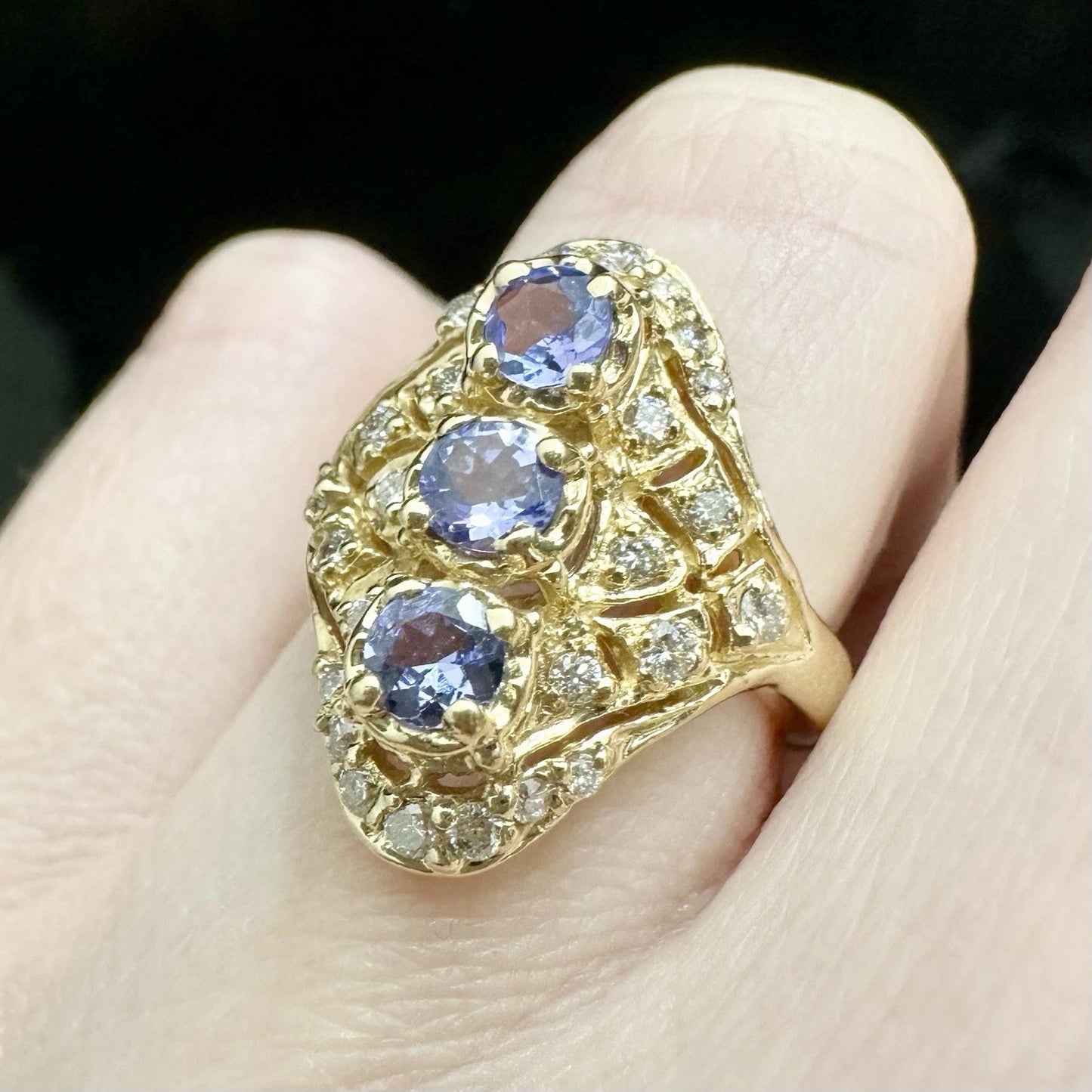 14Ct Yellow Gold Sonia B Designs Tanzanite & Diamond Designer Ring Sz J 1/2