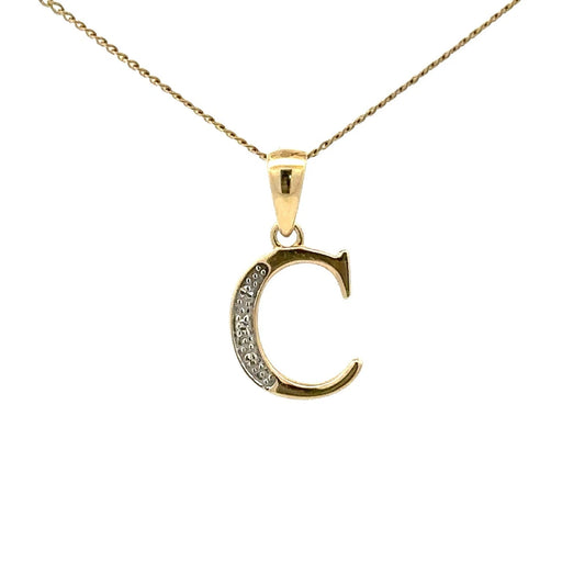 9Ct Yellow Gold Diamond Set C Initial Charm Pendant