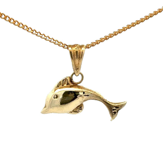 9Ct Yellow Gold Vintage Dolphin Pendant
