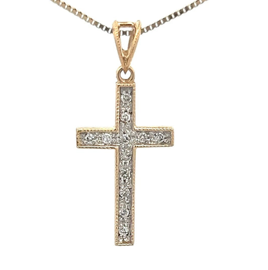 9Ct Two-Toned Gold 0.12 Carat TW Diamond Cross Charm Pendant