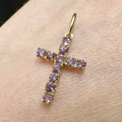 18Ct Yellow Gold Amethyst Cross Pendant