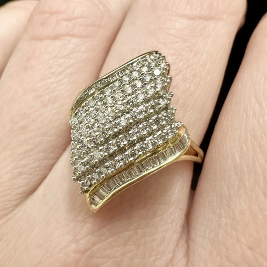 9Ct Yellow Gold Diamond Cluster Dress Ring Sz N