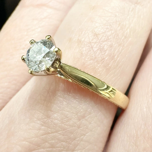 18Ct Two-Toned Gold .45 Carat TW Diamond Millgrain Set Solitaire Ring