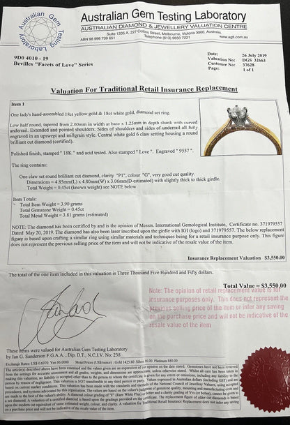 18Ct Two-Toned Gold .45 Carat TW Diamond Millgrain Set Solitaire Ring