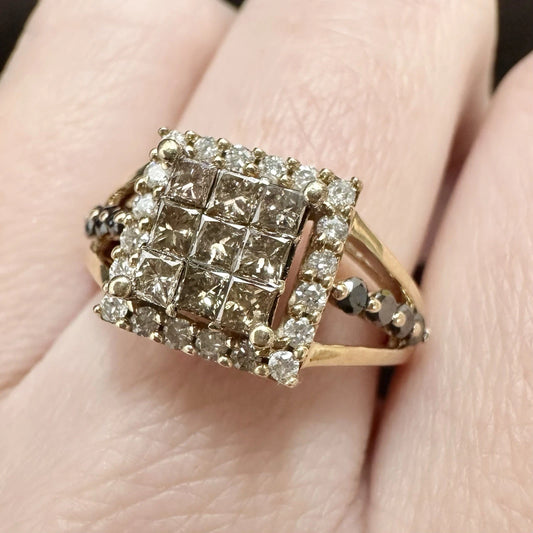 9Ct Yellow Gold 1.06 Carat TW Multi Diamond Dress Ring Sz N 1/2 WITH VALUATION