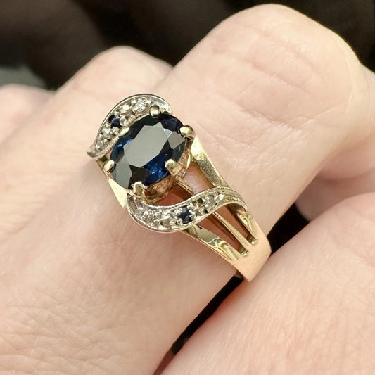 9Ct Yellow Gold Vintage Sapphire & Diamond Ring Sz P 1/2