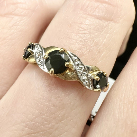 9Ct Two-Toned Gold Sapphire & Diamond Accent Ring Sz N