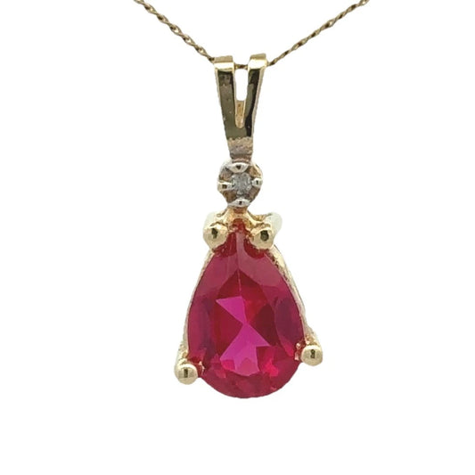 10Ct Yellow Gold Created Ruby & Diamond Accent Pendant