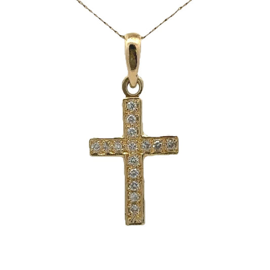 18Ct Yellow Gold Vintage .16 Carat TW Diamond Set Cross Pendant