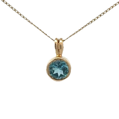 9Ct Yellow Gold Bezel Set Blue Topaz Solitaire Pendant