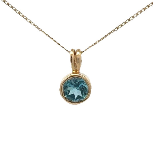 9Ct Yellow Gold Bezel Set Blue Topaz Solitaire Pendant
