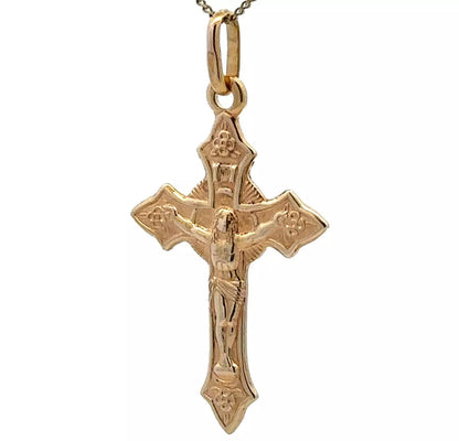 9Ct Yellow Gold Ornate Crucifix Charm Pendant