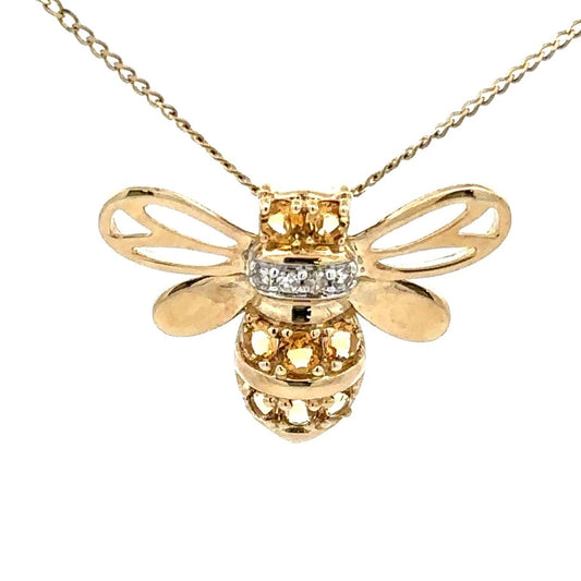 9Ct Yellow Gold Citrine & Diamond Bumblebee Slider Pendant