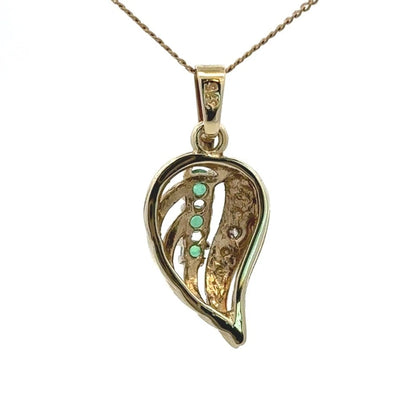 9Ct Yellow Gold Ornate Emerald & Diamond Accent Pendant